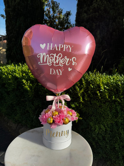 Artifical Roses and Forrero Heart Balloon Bundle