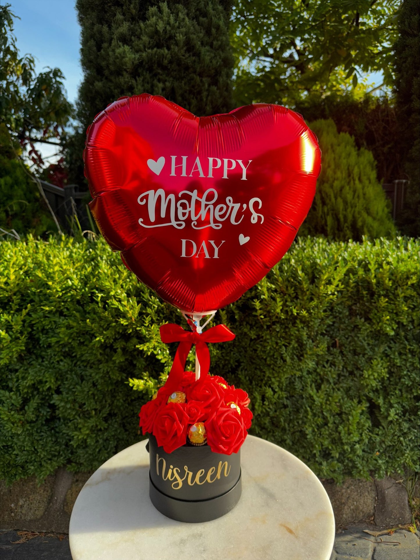 Artifical Roses and Forrero Heart Balloon Bundle