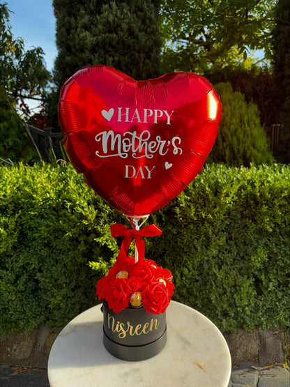 Artifical Roses and Forrero Heart Balloon Bundle