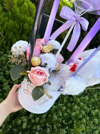 Artificial Flowers, Teddy and Forrero Balloon Bundle